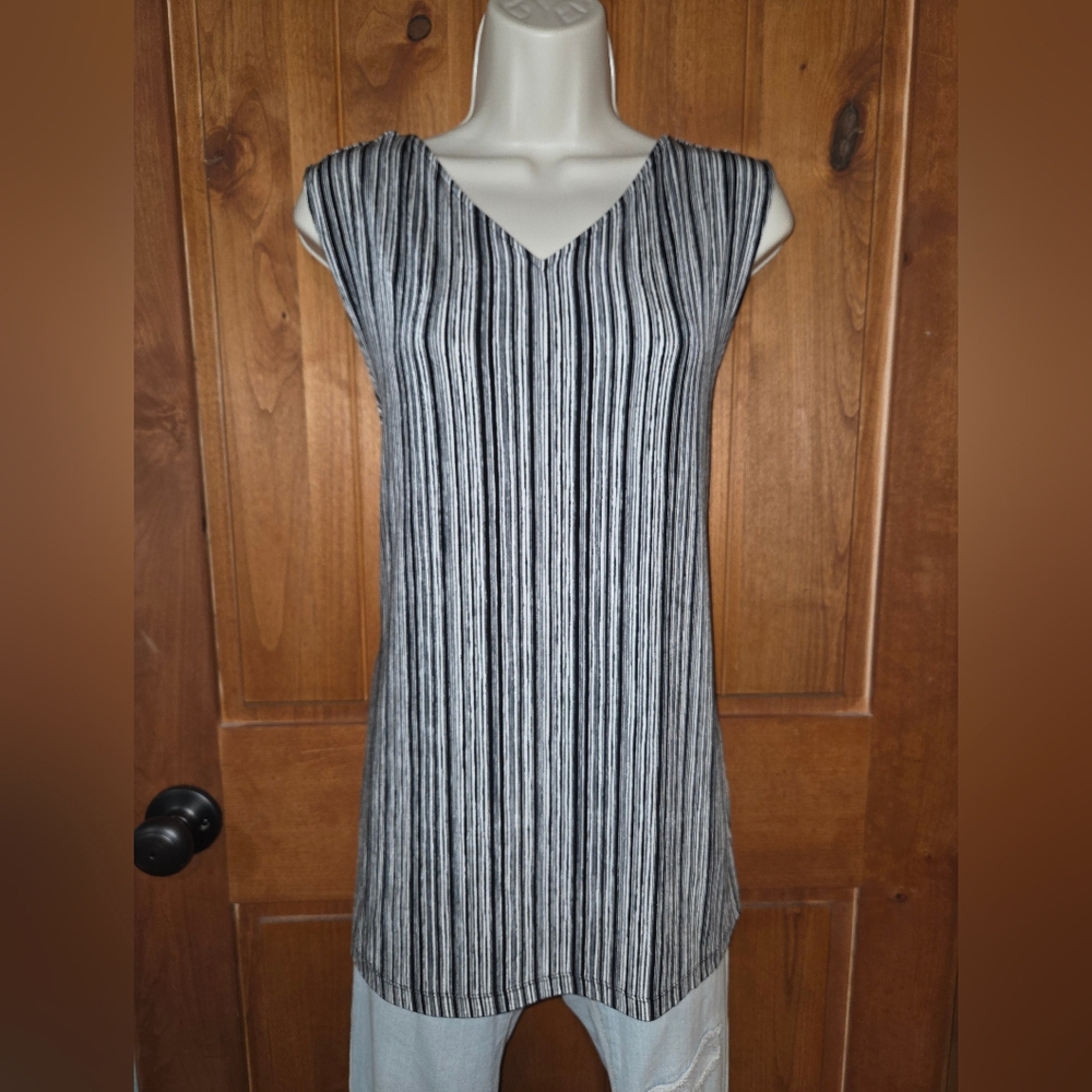 Chico's Black and Cream Striped Blouse‎